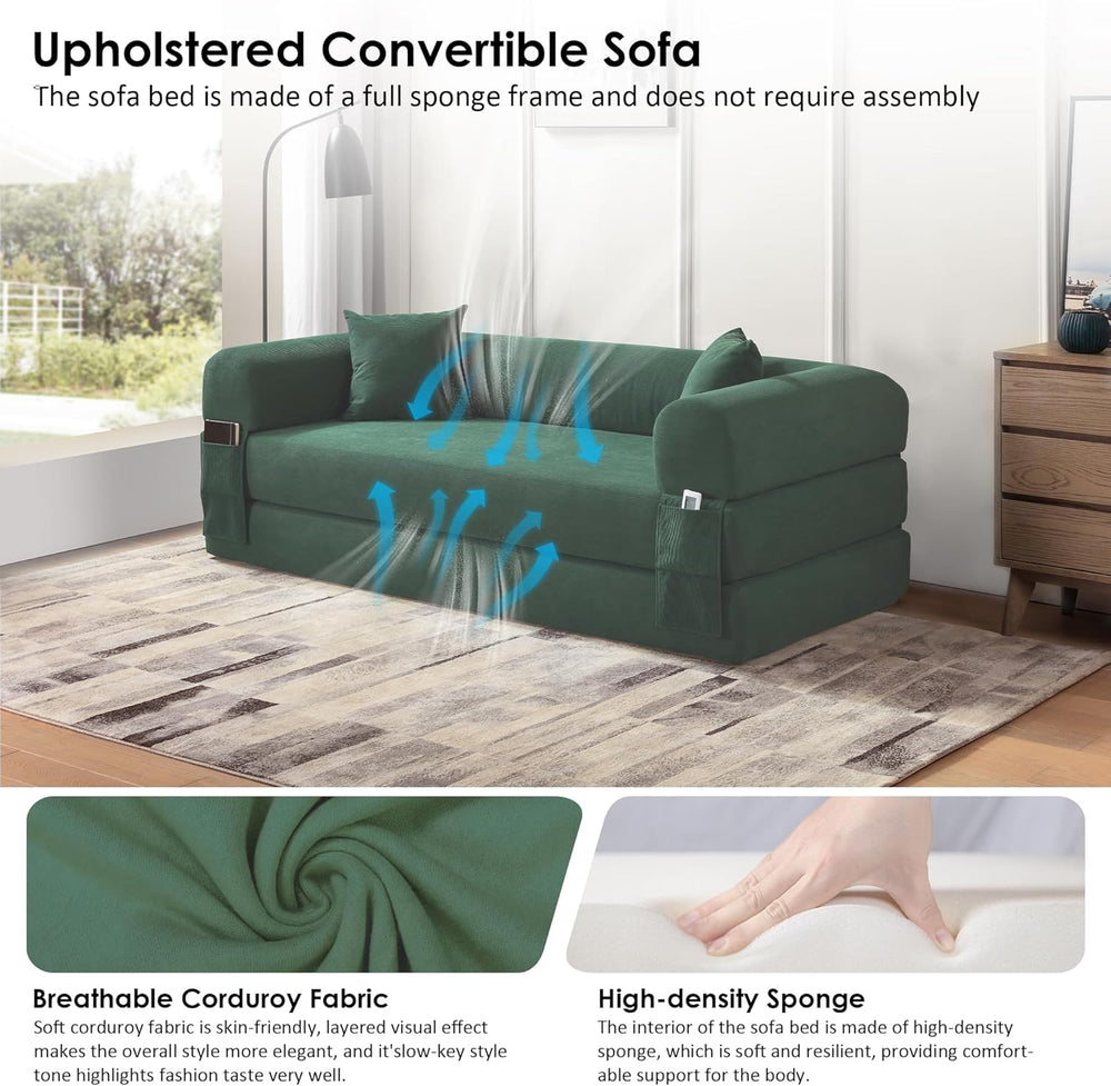 80" Cloud Sleeper Sofa Bed Pull Out Couch, Corduroy Sofa with Side Stora...