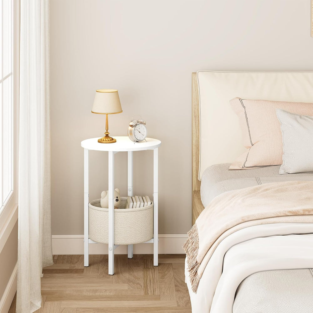 Vagusicc Round Side Table End Table with Storage Basket, Small Side Table Rou...