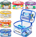 6 Pack Clear Toy Storage Bag with Name Tag& Manual Pocket, Waterproof Transparent PVC Toy Organizer Case for Lego Bricks, Board Games, Building Blocks, Puzzles (Large Capacity, Colorful)