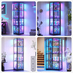 68'' Corner Glass Display Cabinet with RGB Lights | Curio Cabinet with Glass Doors, 4-Tier Display Case for Collectibles, Lighted Display Shelf for Living Room Bedroom