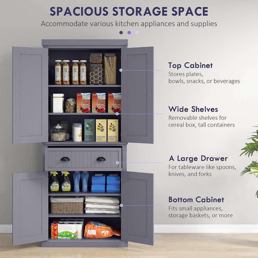 Blue 72" Farmhouse Kitchen Pantry Cabinet Bathroom Cabinet, Multiple Sto...