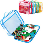 4 Pack Toy Storage Organizer Bag for Lego Bricks, Clear PVC Zippered Blocks Set with Manual Pocket& Name Tag, Waterproof Toy Carrying Case for Board Games& Building Blocks (Large, Colorful)