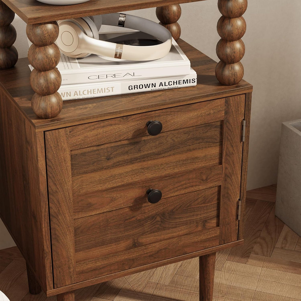 Veegle Nightstand,Modern Bedside Table with Storage Drawer and Open Wood Shel...