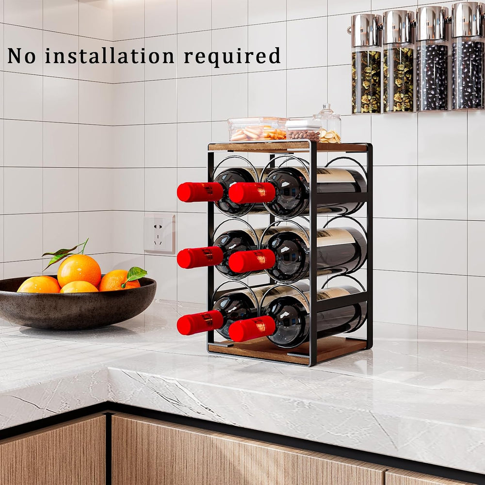 Wine Rack Countertop 6 Bottle Small Wine Racks for Inside Cabinet | Compact D...