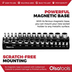 Olsa Tools Magnetic Socket Organizer | 3/8-Inch Drive | SAE | Black | Holds 26 Sockets | Professional Quality Tools Organizer