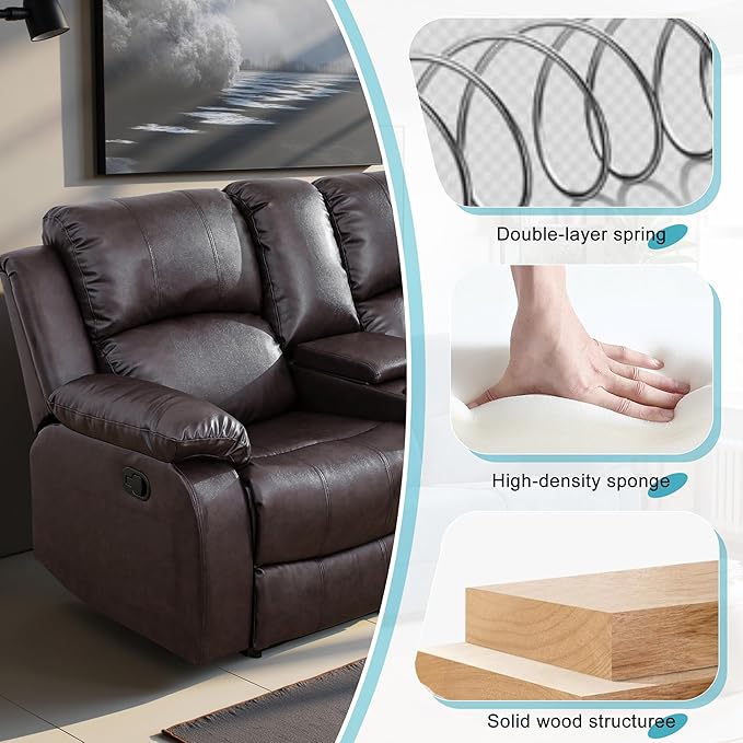 Recliner Sofa Set Couches for Living Room Chair Semi PU Fabric Living Room Furniture Sets, Adjusted Loveseat Reclining Couch Furniture Sofa Set for Theater Seating, Dark Brown