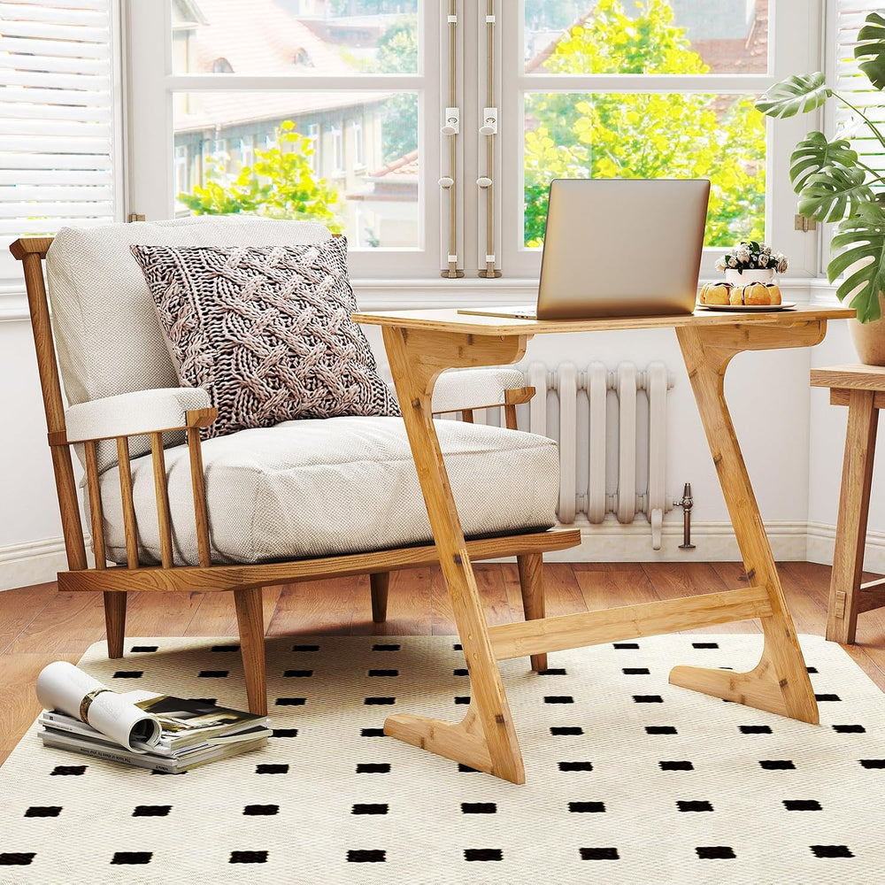 Tangkula Bamboo TV Tray Sofa Side Table, Z-Shaped Couch Table with 30” x 16” ...