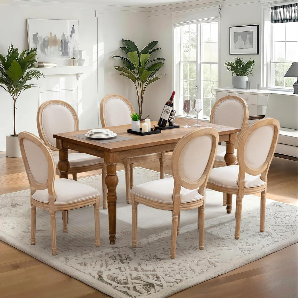 French Country Dining Chairs Set of 6,Upholstered Fabric Chairs with Round Ba...