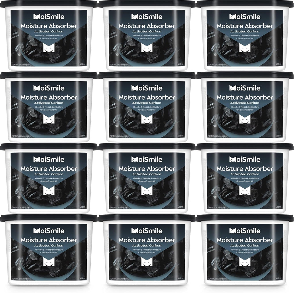 Moisture Absorbers 12 Pack, Activated Carbonfor Closet Dehumidifier Moisture Absorbers, 10.5 oz Refillable Humidity Absorber Boxes for Closet, Car ＆ Basement