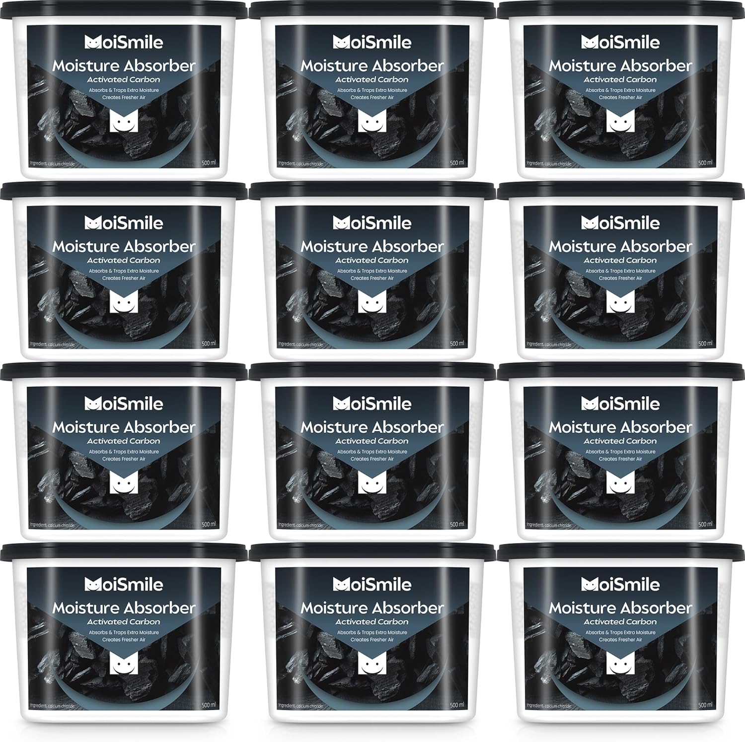 Moisture Absorbers 12 Pack, Activated Carbonfor Closet Dehumidifier Moisture Absorbers, 10.5 oz Refillable Humidity Absorber Boxes for Closet, Car ＆ Basement