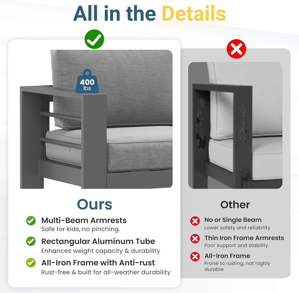 Wisteria Lane Metal Patio Furniture Sofa, All-Weather Outdoor Couch with Upgr...