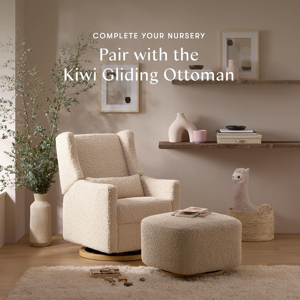Kiwi Glider Recliner w/Electronic Control and USB | in Almond Teddy Loop w/Light Wood Base, Greenguard Gold Certified