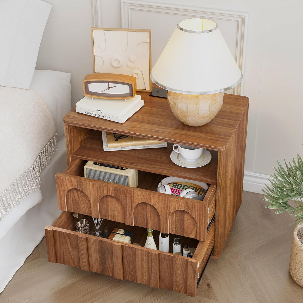 FurSch Mid Century Modern End Table with Charging Station Set of 2, 23.62” Wi...