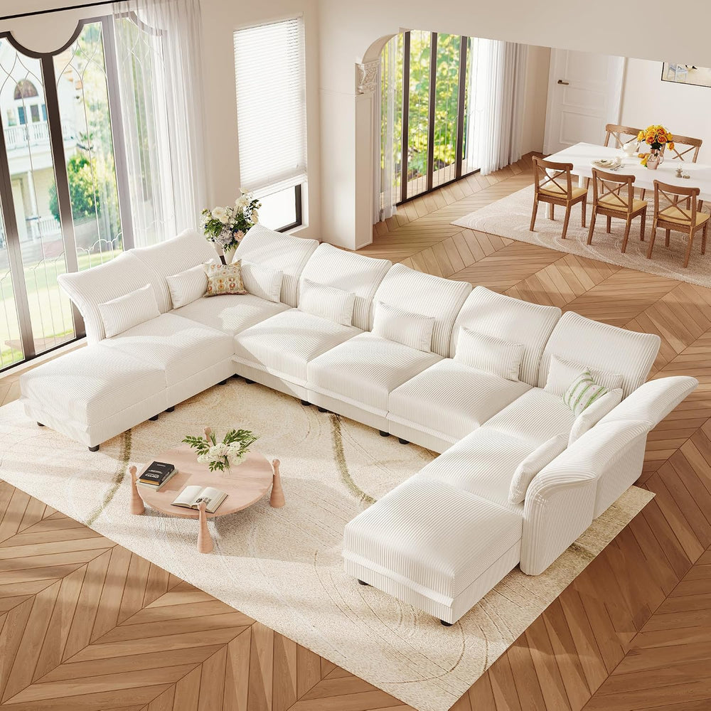 LLappuil 9 Seat Sectional Couch with Storage, Large U Shaped Corduroy Modular...