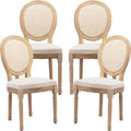 French Country Dining Chairs Set of 4, Cream Kitchen & Dining Room Chairs Set of 4, Ivory Rattan Dining Chairs, Cane Back, Wood Legs, Sillas De Comedor (Rattan, Beige, 4Pcs)