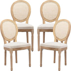 French Country Dining Chairs Set of 4, Cream Kitchen & Dining Room Chairs Set of 4, Ivory Rattan Dining Chairs, Cane Back, Wood Legs, Sillas De Comedor (Rattan, Beige, 4Pcs)