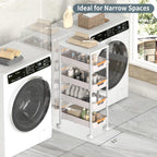 5 Tier Slim Rolling Utility Cart with Drawers Pull-Out Design Slim Storage Cart with Metal Frame and Wooden Top for Narrow Space in Home Kitchen Bathroom White (Width 9.5 Inches)
