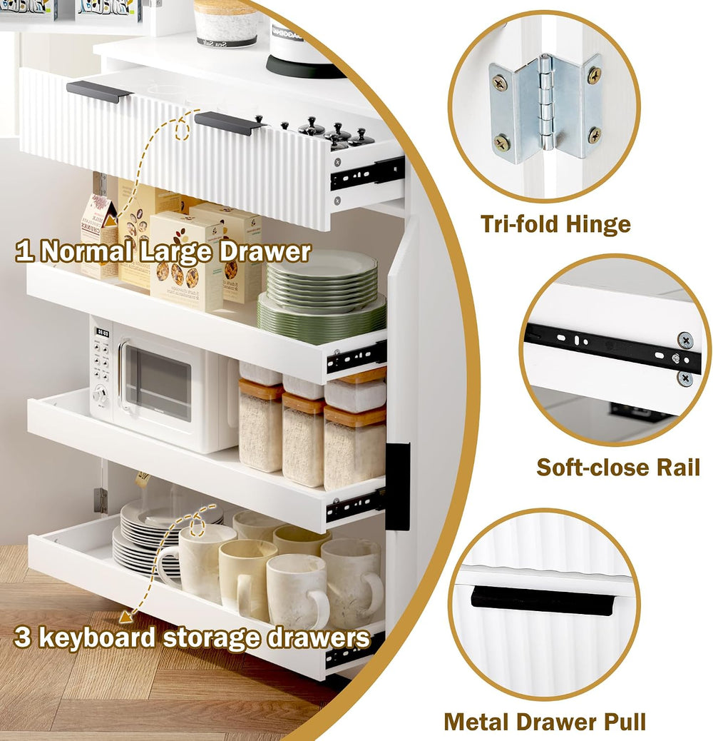 Modern Kitchen Pantry Cabinet, 71" Height Tall Freestanding Cupboard wit...