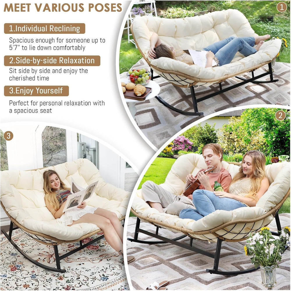 RADIATA Double Egg Rocking Chair for 2, Oversized Rattan Recliner Loveseat wi...