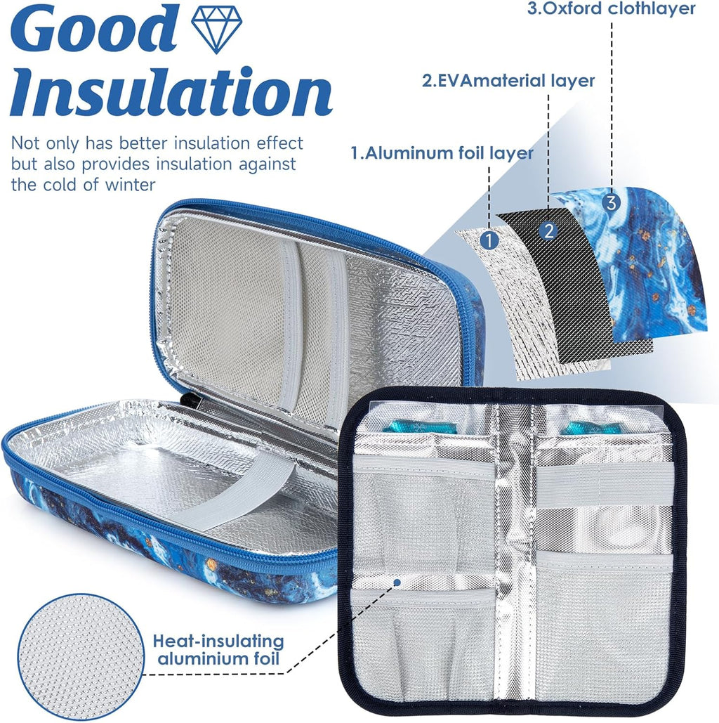 YOUSHARES Insulin Cooler Travel Case - Diabetic Insulated Organizer Portable Cooling Bag for Medication Cooling Insulation, Insulin Pen Case with 2 TSA Approved Cooler Ice Pack (Quicksand Gold)
