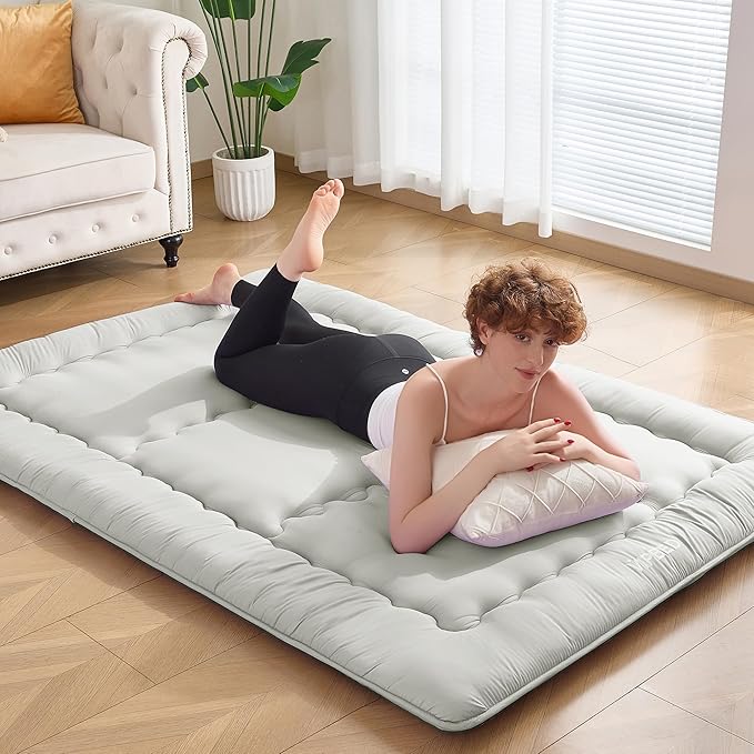 Japanese Floor Futon Mattress Twin Size, 25D High Density Support Foam, 4" Thicken Foldable Mattress Tatami Mat Sleeping Pad Suitable for Camping, Guest Room, Light Grey 39"x 80"