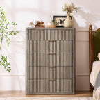 LEYAOYAO Fluted 6 Drawers Dresser for Bedroom, 42" Tall Modern Chest of Drawers with Metal Handle, Curved Profile Design,Grey Wood Drawer Organizer for Bedroom, Living Room, Hallway, Entryway