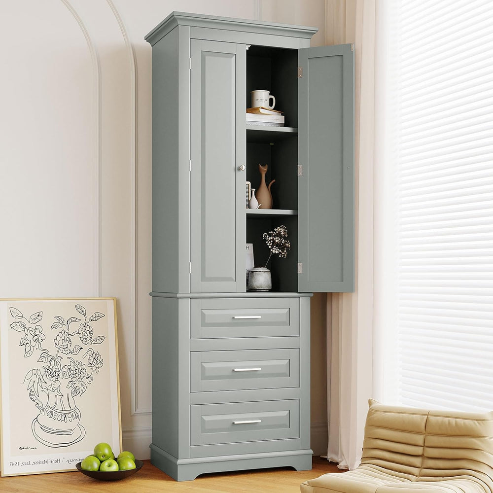 Merax 70" Pantry Cabinet with Two Doors & Three Drawer, Adjustable S...