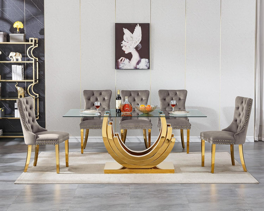 70inch Luxury Dining Table for 4 6, Modern Glass Kitchen Dining Room Table wi...