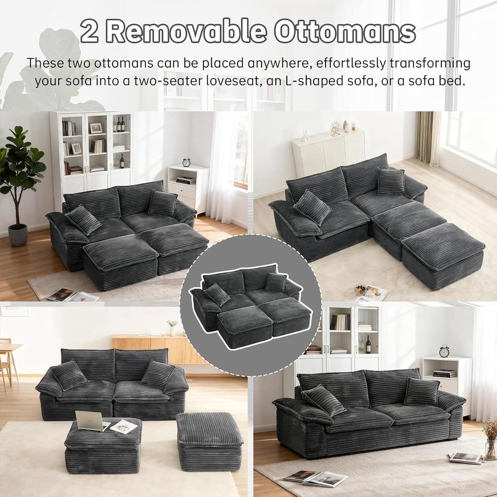 81'' Chaise Lounge Chair Indoor, Oversized Corduroy Upholstered Sofa ...