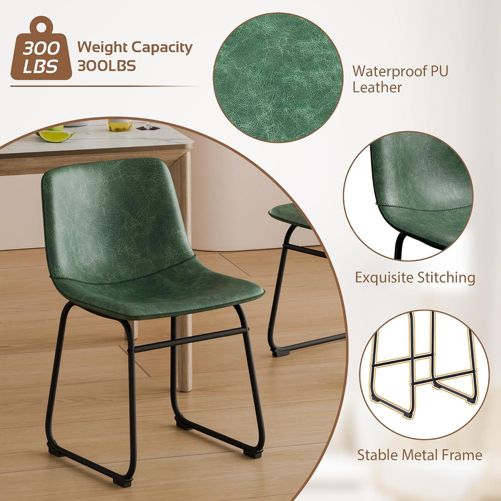 YaFiti 18 inch Modern Dining Chairs Set of 4, Green | Upholstered Wateproof P...
