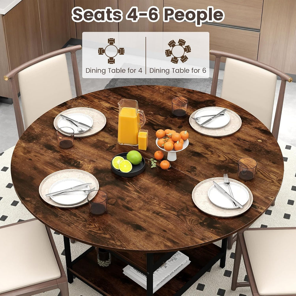 GOFLAME Round Dining Table for 4-6 People, 47” Kitchen Table with 2-Tier Stor...