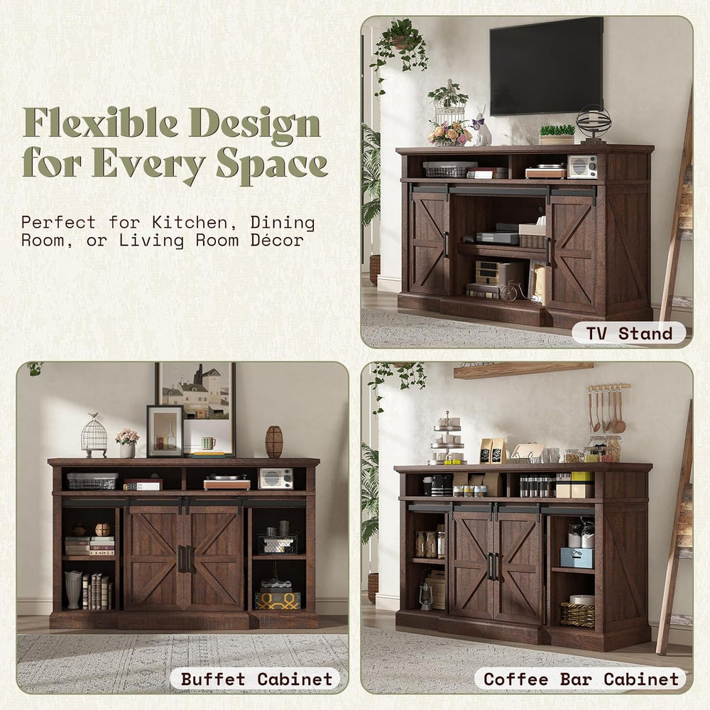 AMERLIFE 4-Piece Living Room Table Set with 66" TV Stand, Barnwood | Cof...
