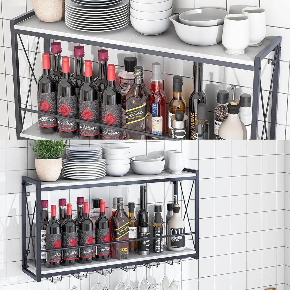 Dokser Wine Rack Wall Mounted Shelf - 2 Tier Wine Bottle Holder for Kitchen |...