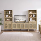 SICOTAS TV Stands for Living Room Bedroom - Farmhouse Entertainment Center TV Console with 4 Doors Cabinet, 59" Television Stands Media Console Credenza for 45 50 55 60 65 Inch TVs, Light Walnut