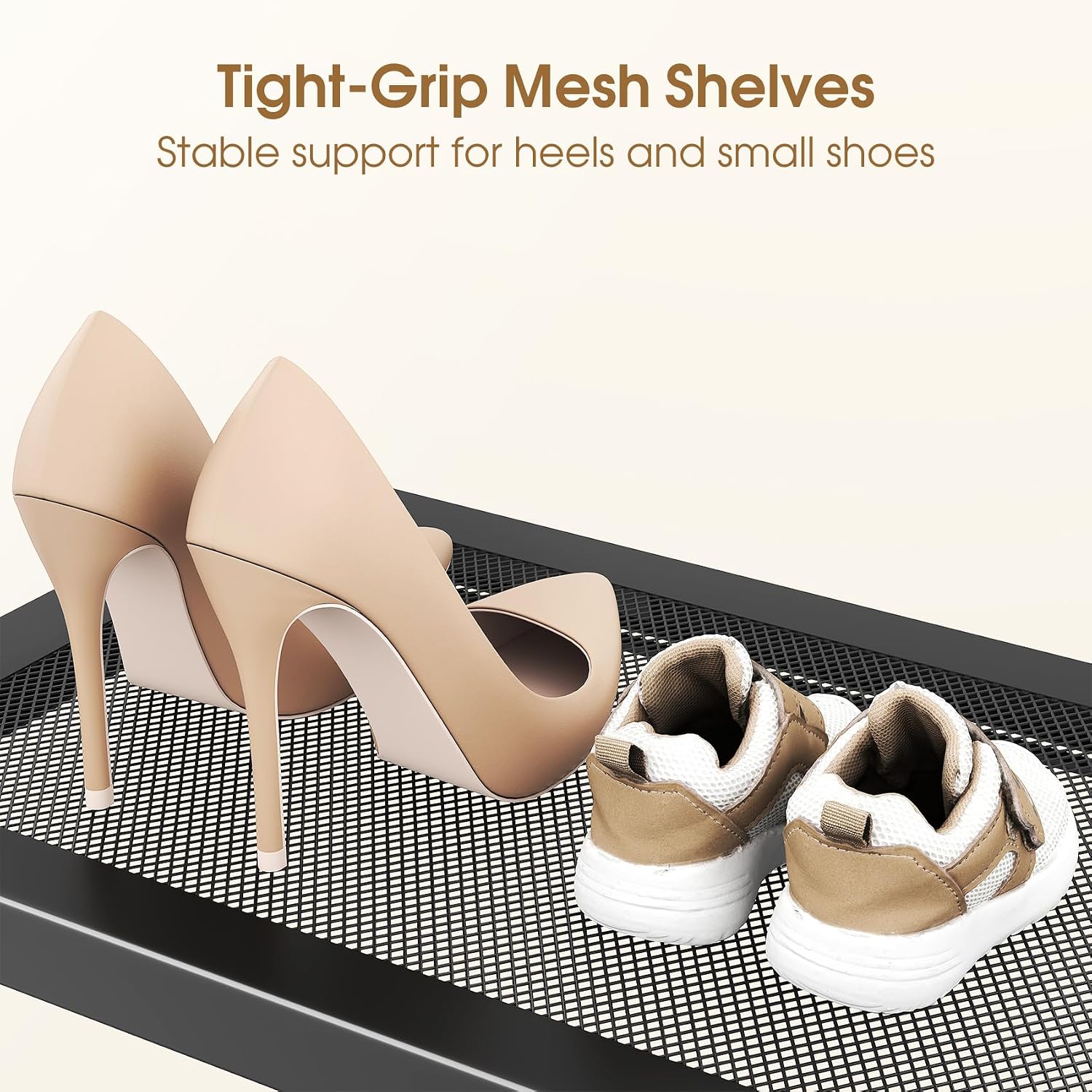 SAYZH Expandable Shoe Rack for Closet, Adjustable Metal Shoe Organizer with Sturdy Mesh Shelves for Boots & Heels, Stackable Shoe Storage for Entryway, Garage, Small Spaces (Black, 2-Tier)