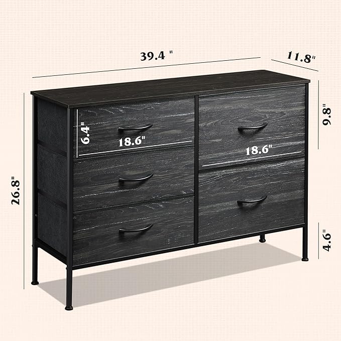 WLIVE Dresser for Bedroom with 5 Drawers, Wide Dressers with Drawer Organizer...