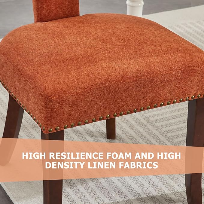 3-Piece 31.5" Round Dining Table Set for 2 with Upholstered Chairs – Space-Saving Modern Small Kitchen Cafe Bistro Set(T-Back Orange Linen Chair)