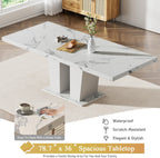 7-Piece Extendable Dining Table Set for 6-8 People 63"-78.7" Kitchen Table Set with 6 Grey Upholstered Chairs Modern White Faux Marble Rectangular Dining Room Table Set for Kitchen Apartment