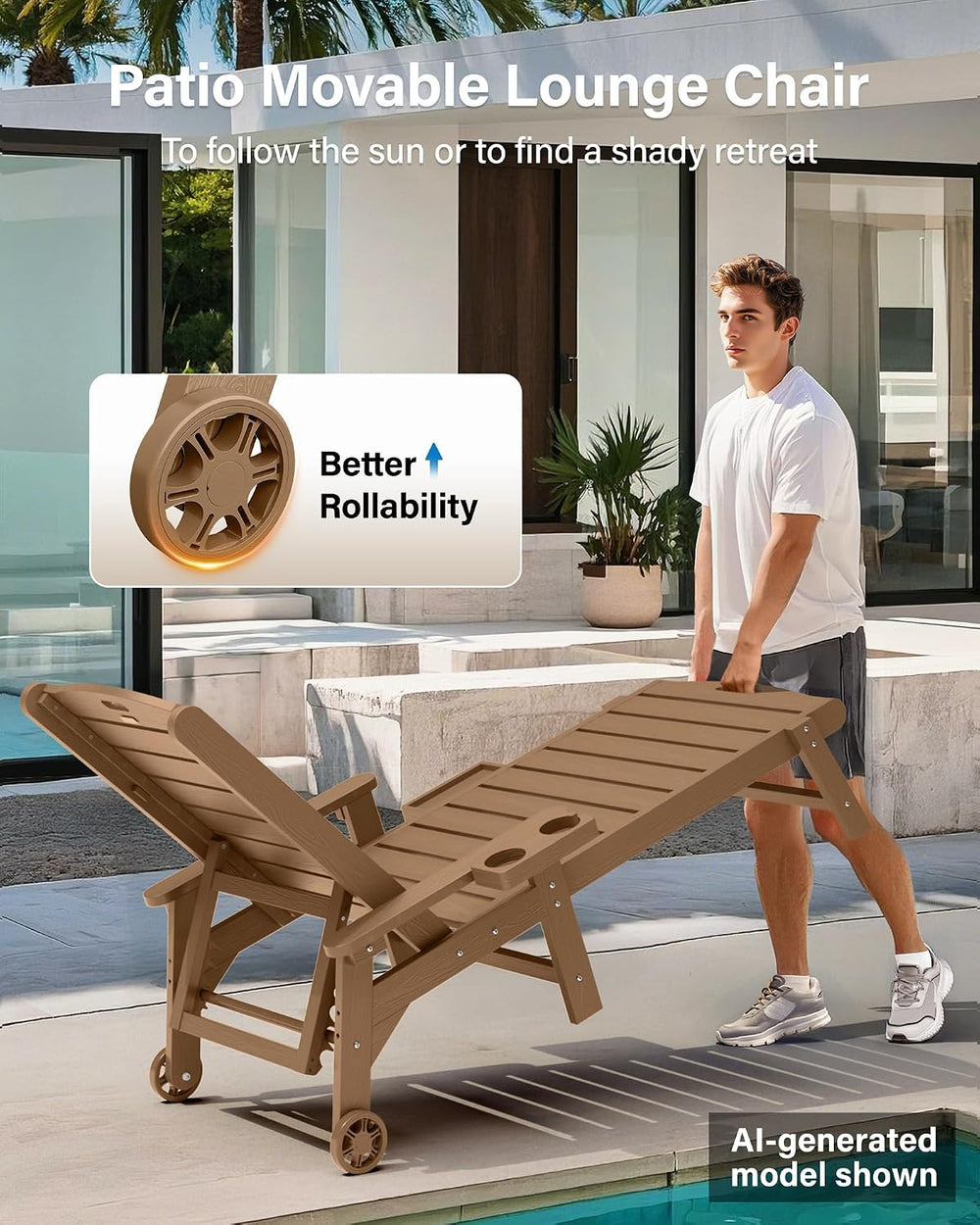 YEFU Chaise Lounge Chairs Set of 2 Outdoor,Pool Lounge Chair with Adjustable ...