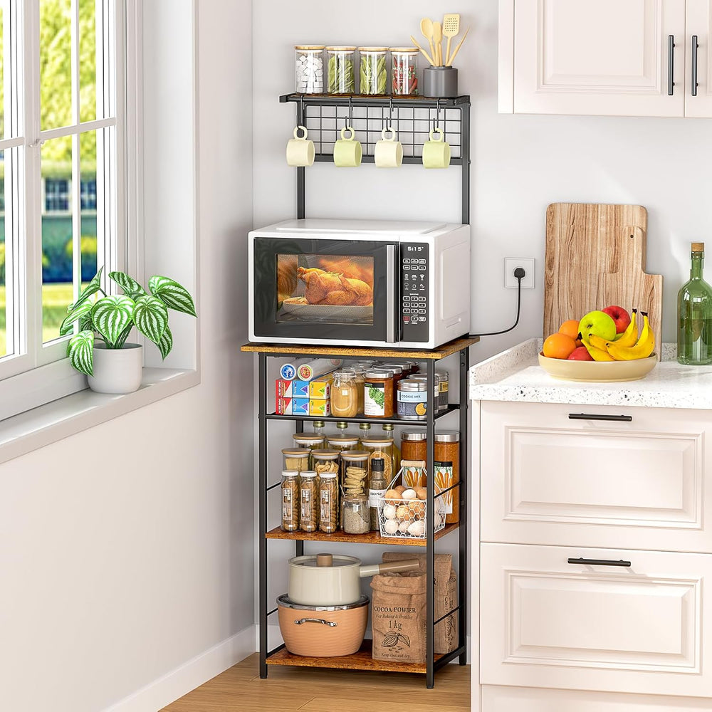 5 Tier Coffee Bar Station, Kitchen Stand with 4 S-Shaped Hooks, Farmhouse Cor...