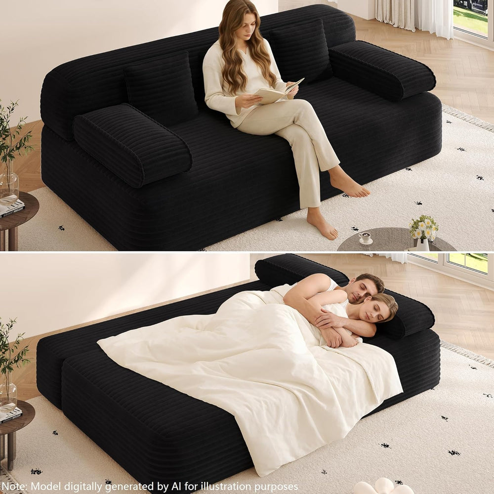78.7'' Couches Queen, Corduroy Futon Sofa Bed, Modern Floor Couch, Cl...