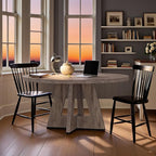 47" Round Dining Table for 4-6, Modern Dinner Table Farmhouse Round Small Kitchen Tables with Wooden Cross Base for Dining Room, Kitchen, Living Room, Gray