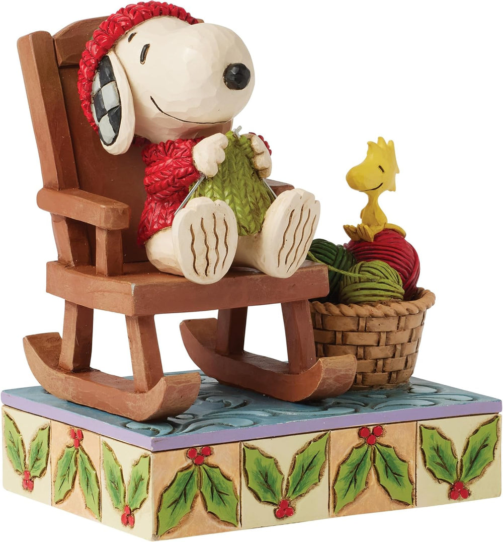 Enesco Peanuts by Jim Shore Snoopy in Rocking Chair Knitting with Woodstock F...