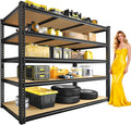 48" W Garage Shelving Heavy Duty 3200LBS Garage Storage Shelving, 5 Tier Adjustable Metal Shelving Unit Utility Rack Shelf for Warehouse, Pantry, Closet, Kitchen 72" H x 48" W x 24" D, Black