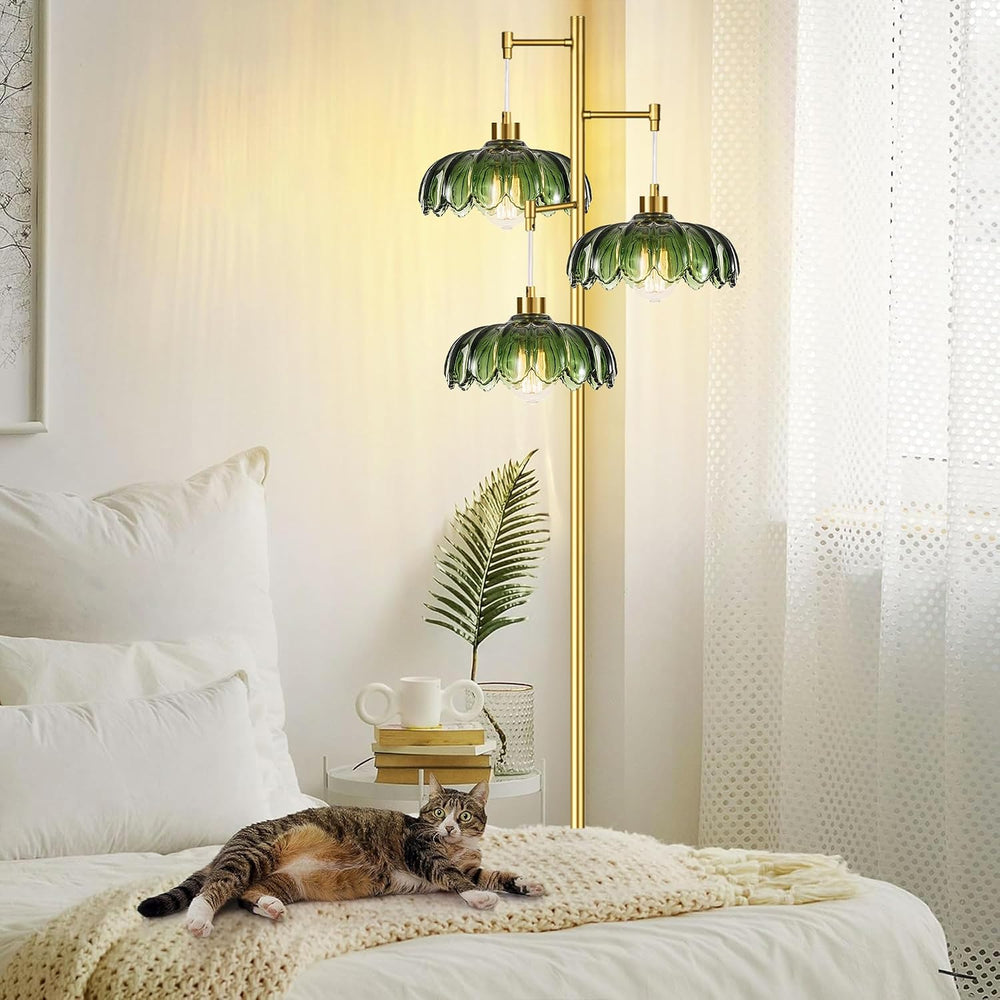QIYIZM Glass Floor Lamp for Living Room,Bedroom,Mid Century Modern Standing L...