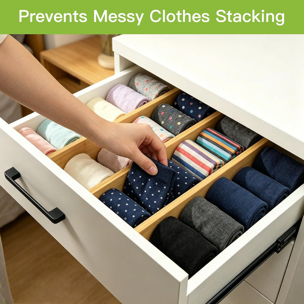 Utoplike Kitchen Drawer Divider, Expandable Bamboo Drawers Organizer 3.2" H | Large Adjustable Spring-Loaded Separators for Spatulas, Utensils, Bedroom & Home Storage, 4pcs, Fit 18"-20.6" Inner Drawer
