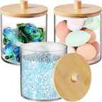 SheeChung 3 Pack 50 Oz Large Apothecary Jar with Bamboo Lid, Laundry Pods Container, Storage Jars for Bathroom Organization, Plastic Canisters with Cute Stickers Spoons(Natural)