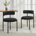 Boucle Dining Chairs Set of 2, Mid Century Modern Dining Room Chairs with Barrel Backrest, Upholstered Black Kitchen Chairs for Dining Room, Restaurant