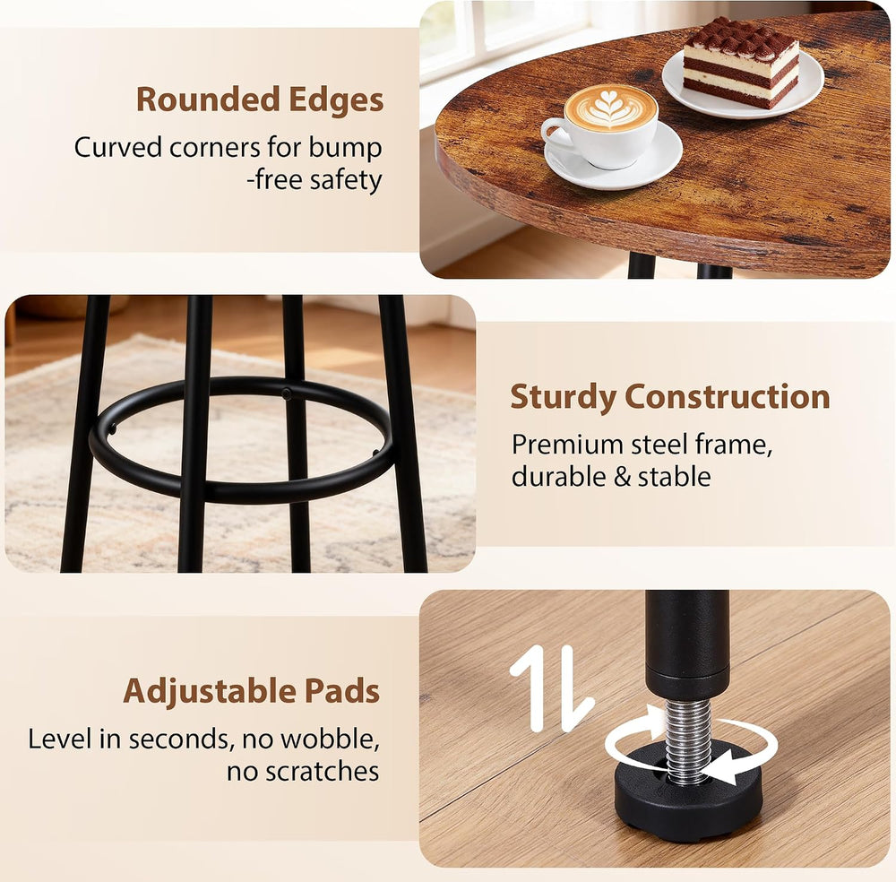 Nova Microdermabrasion 3 Piece Dining Table Set, Modern Round Bar Table and 2...