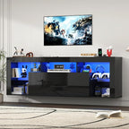 71" Floating High Gloss LED TV Stand for up to 85" TVs, Wall-Mounted Entertainment Center, Modern Media Console w/USB Outlets, Open Adjustable Glass Shelf&Hidden Storage Cabinet, Black